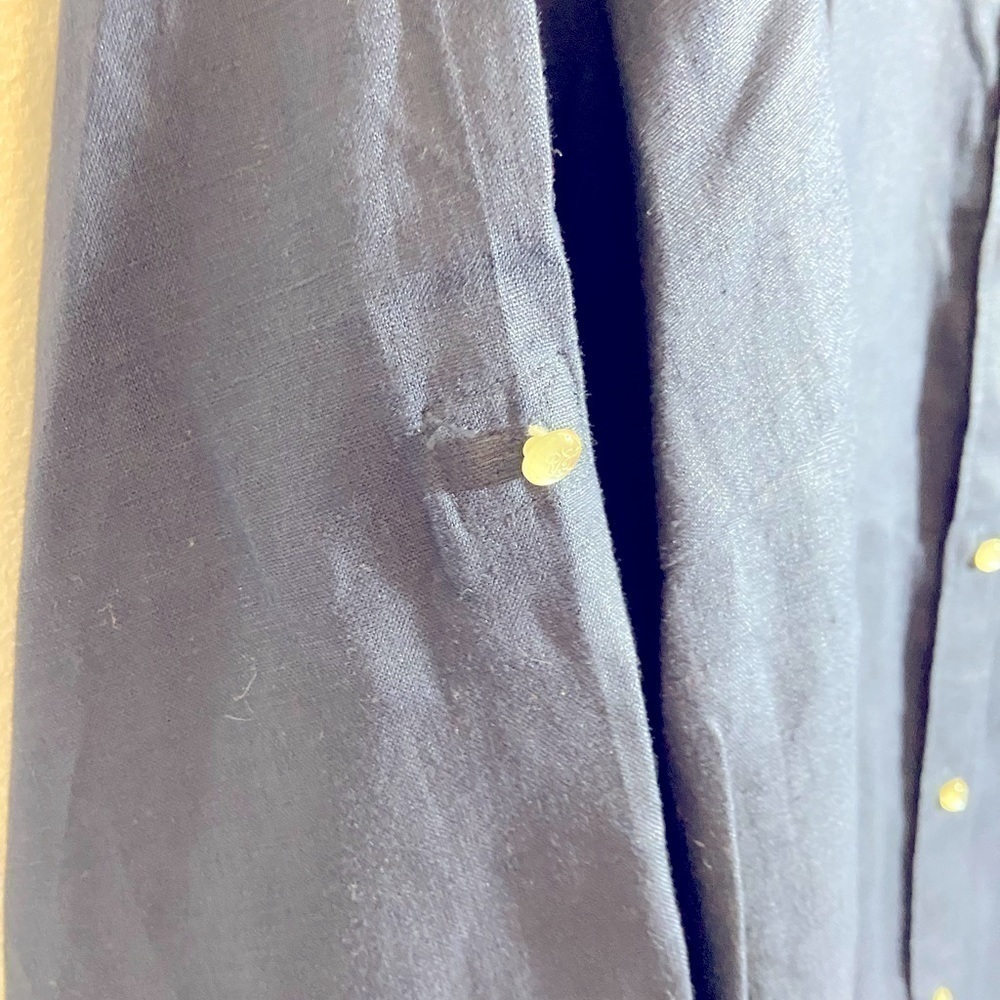 Lauren Ralph Lauren 100% Linen Shirt Navy Blue Sz 2X XXL Polka Dot Collar READ - Picture 11 of 12